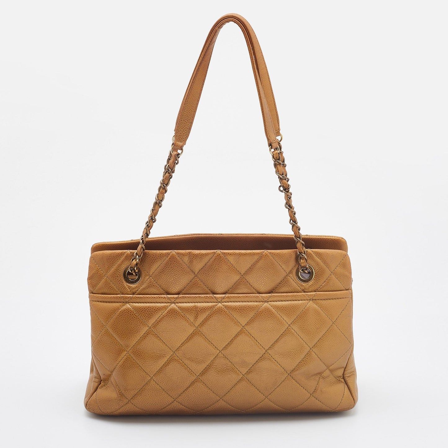 CHANEL Gold Quilted Caviar Leather CC Timeless Tote
