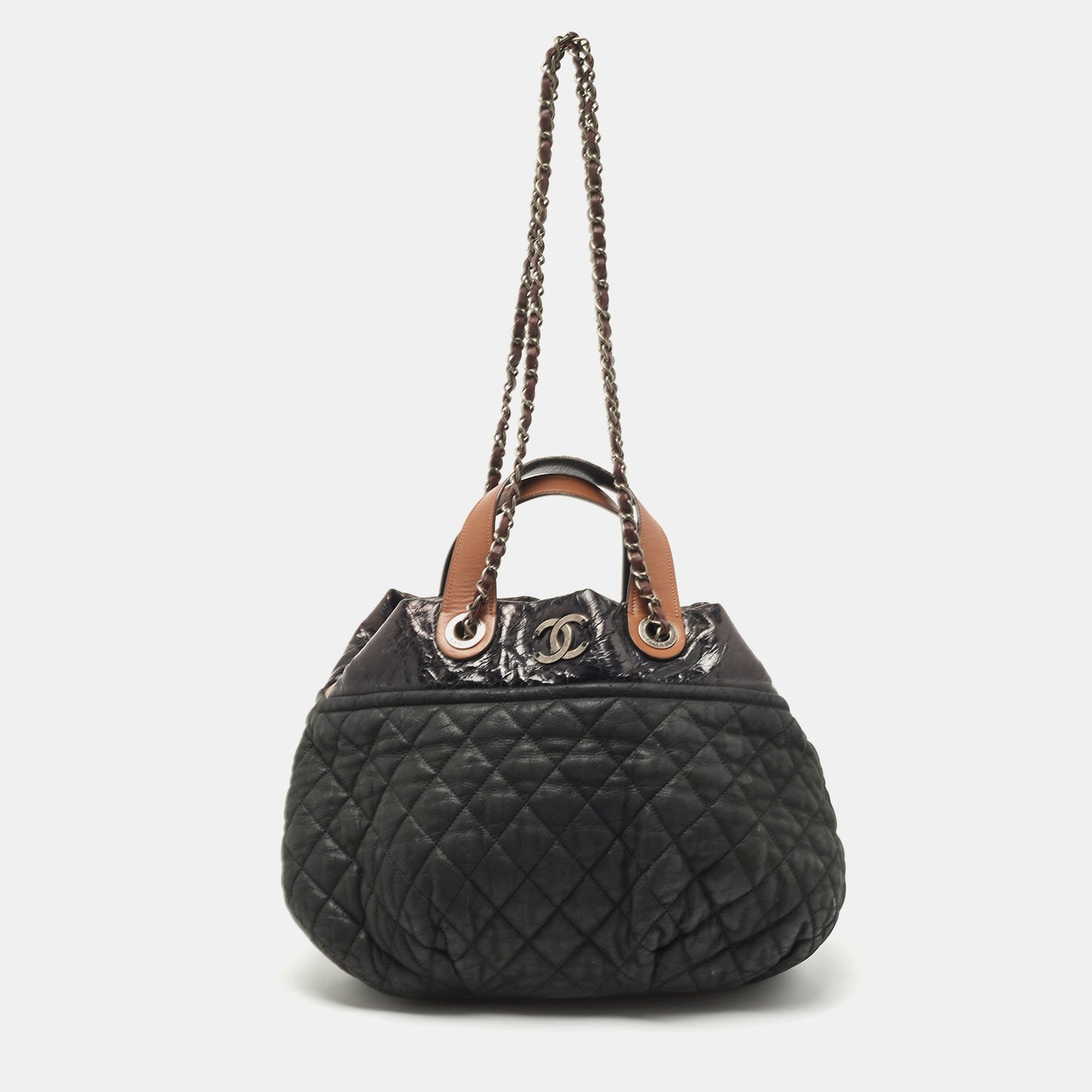 CHANEL Black/Burgundy Quilted Nubuck and Leather In The Mix Bag