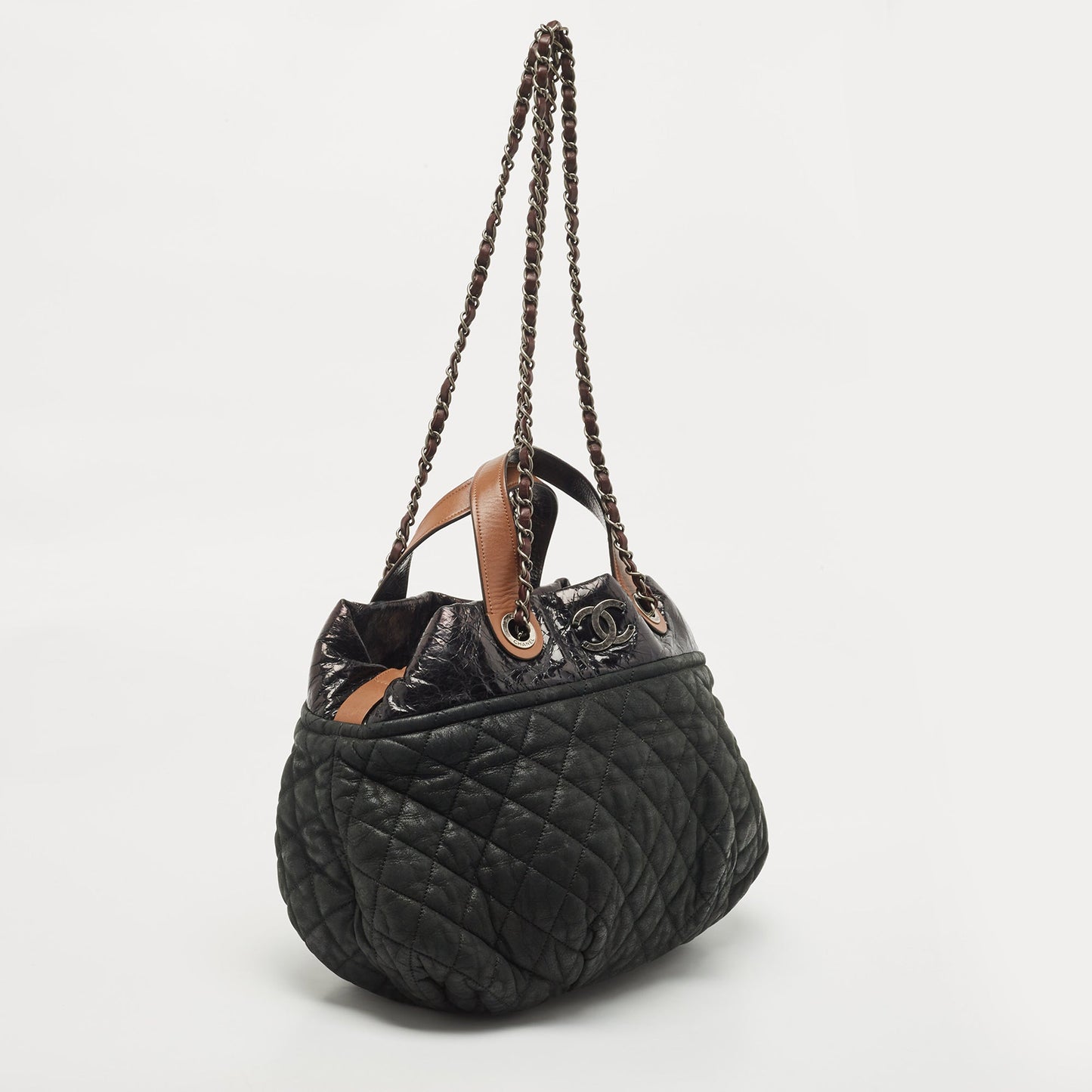 CHANEL Black/Burgundy Quilted Nubuck and Leather In The Mix Bag