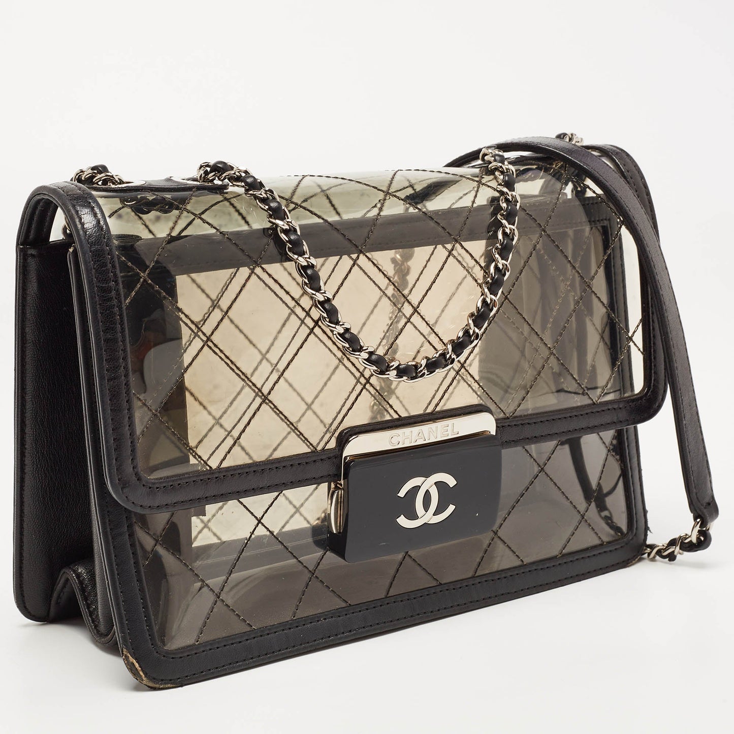 CHANEL Black Quilted PVC And Leather Beauty Flap Lock Bag