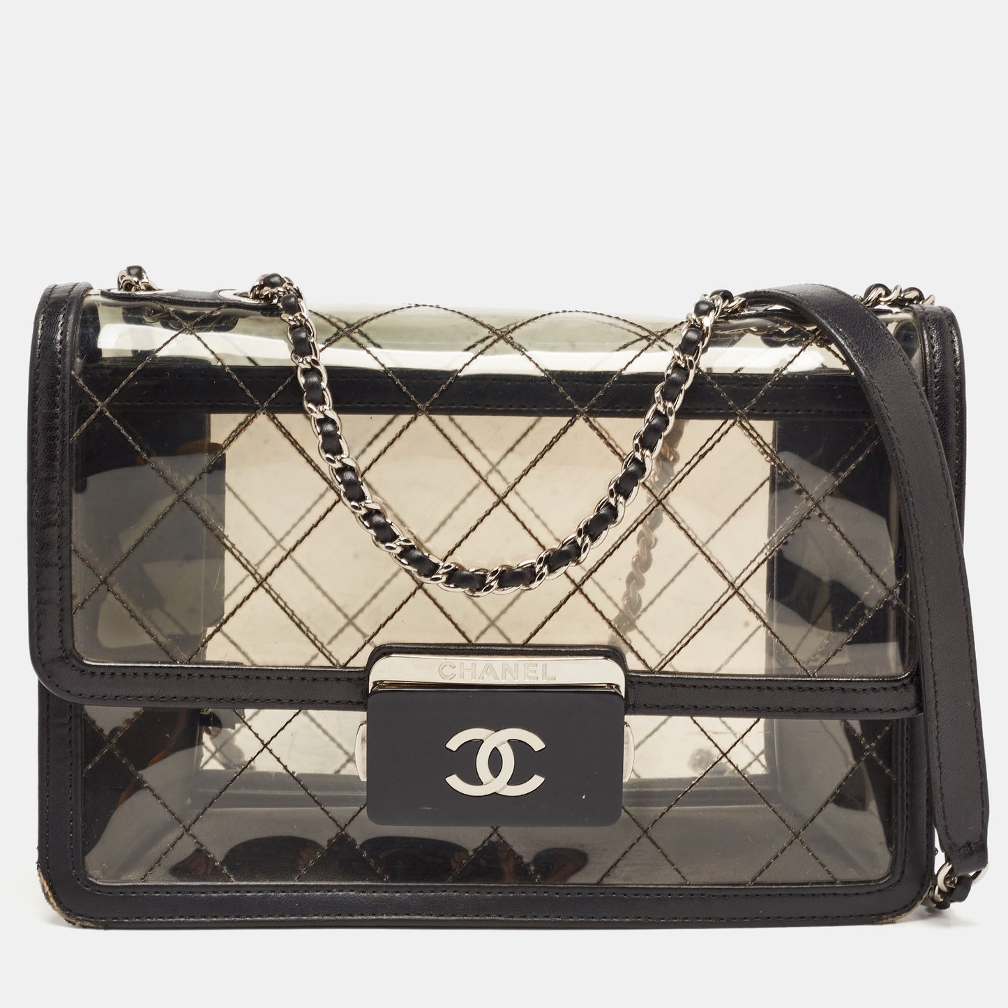 CHANEL Black Quilted PVC And Leather Beauty Flap Lock Bag