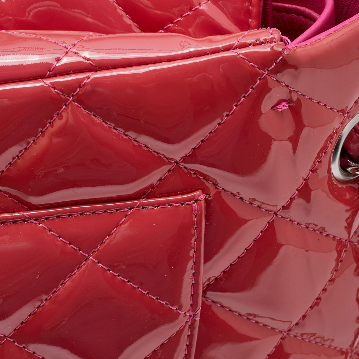 CHANEL Pink Quilted Patent Leather Maxi Classic Double Flap Bag