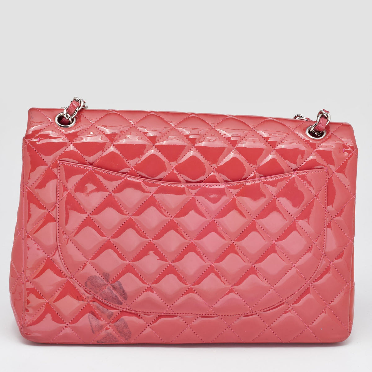 CHANEL Pink Quilted Patent Leather Maxi Classic Double Flap Bag