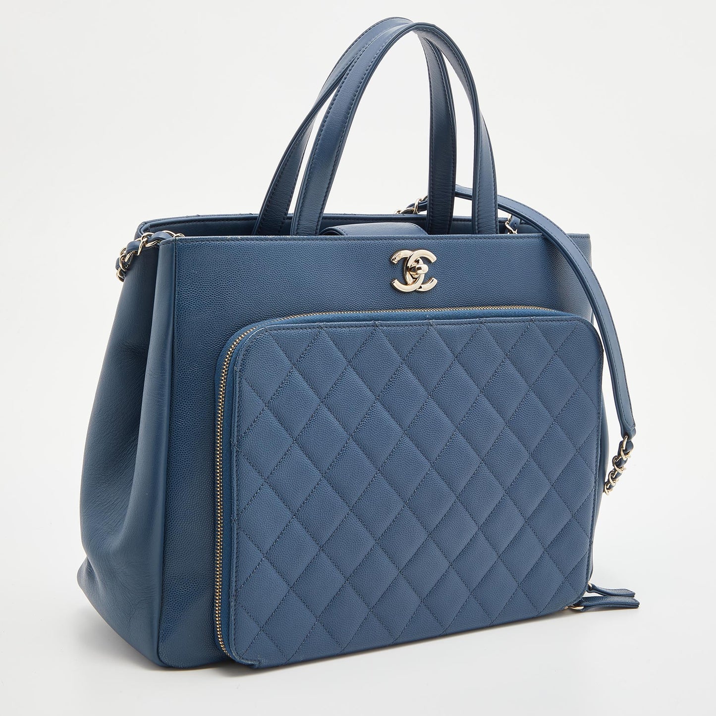 CHANEL Blue Quilted Caviar Leather Large Business Affinity Shopper Tote