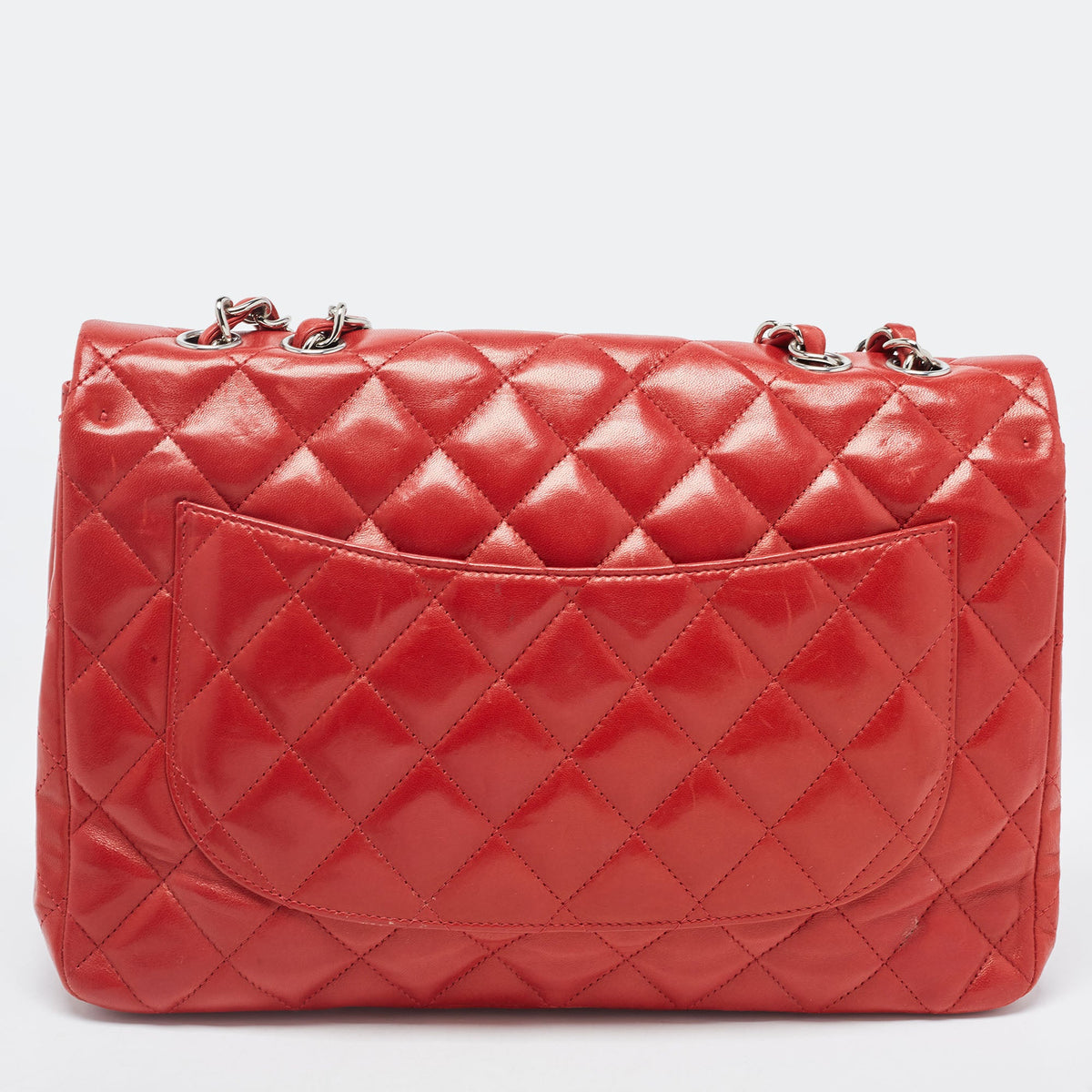 CHANEL Red Quilted Leather Jumbo Classic Double Flap Bag