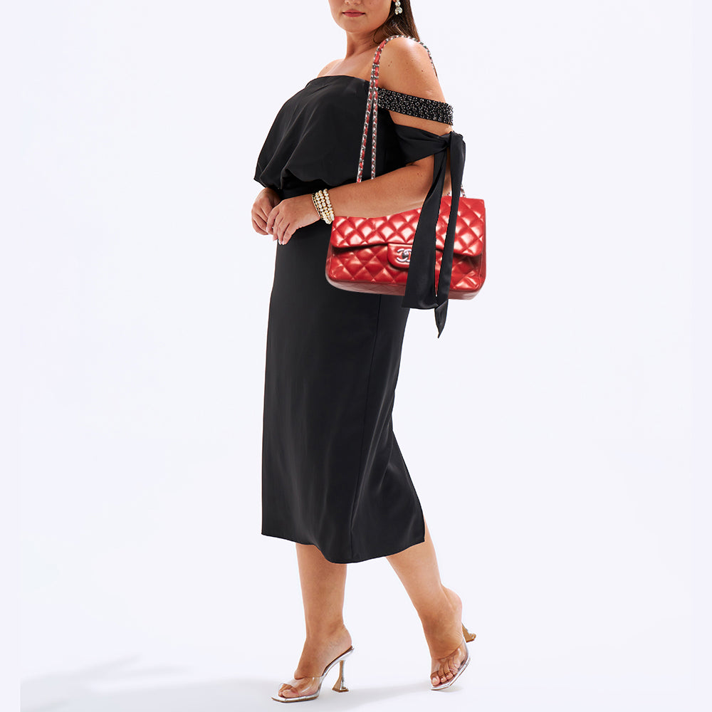 CHANEL Red Quilted Leather Jumbo Classic Double Flap Bag