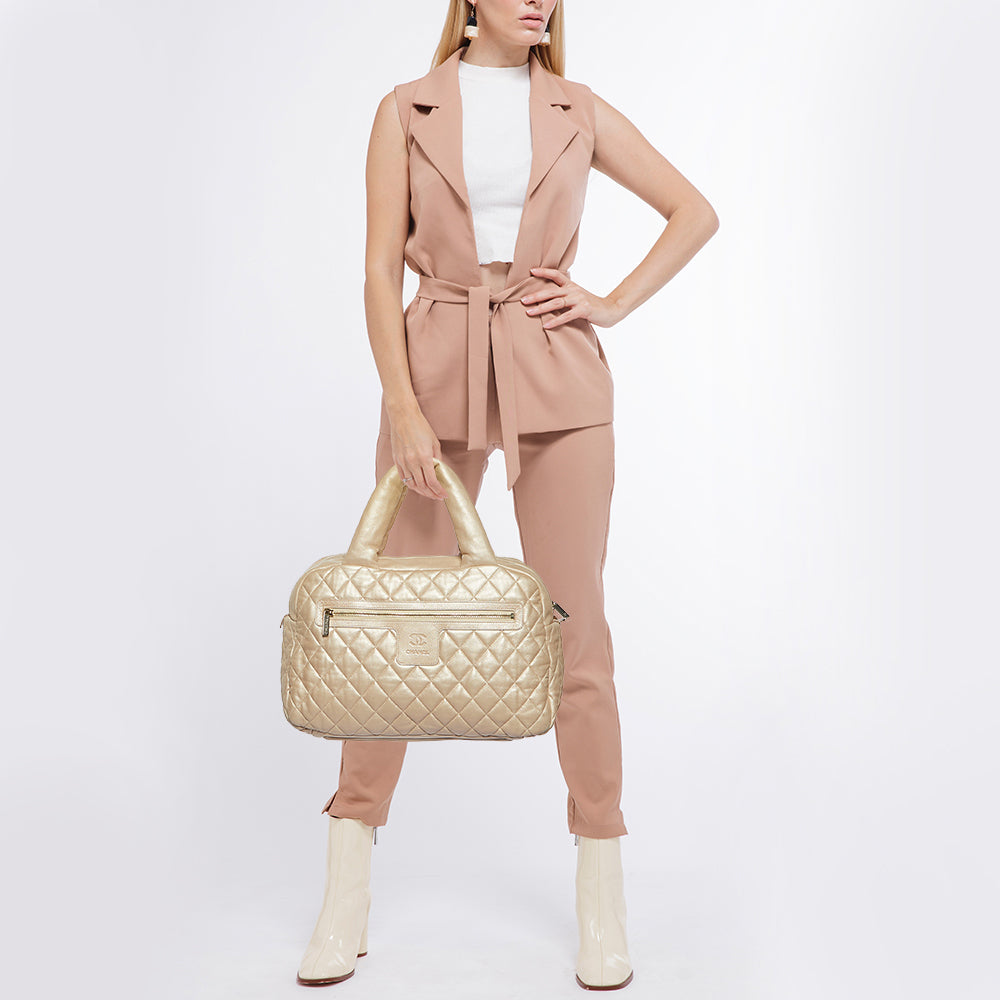 CHANEL Gold Quilted Leather Coco Cocoon Bowler Bag