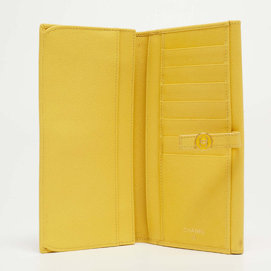 CHANEL Yellow Leather CC Flap French Continental Wallet