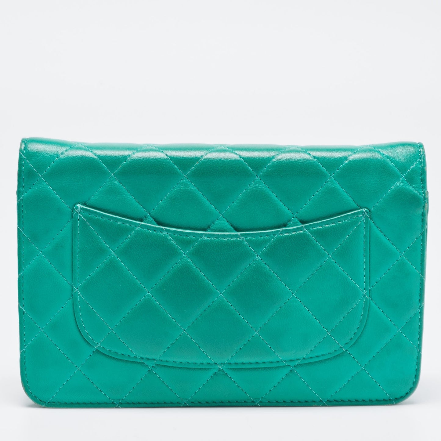 CHANEL Green Leather CC Wallet On Chain