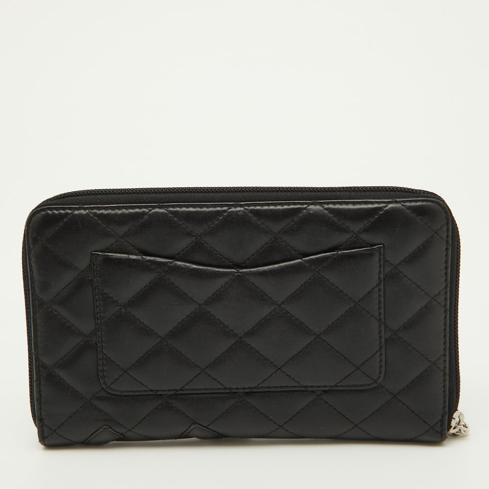 CHANEL Black Quilted Leather Cambon Ligne Zippy Organizer Wallet