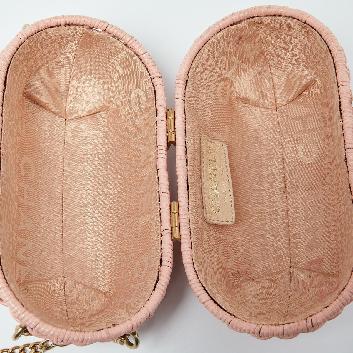 CHANEL Pink Wicker Oval Locket Basket Chain Bag