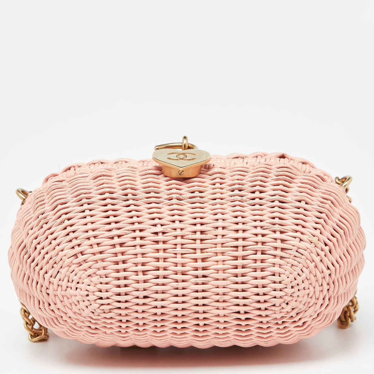 CHANEL Pink Wicker Oval Locket Basket Chain Bag