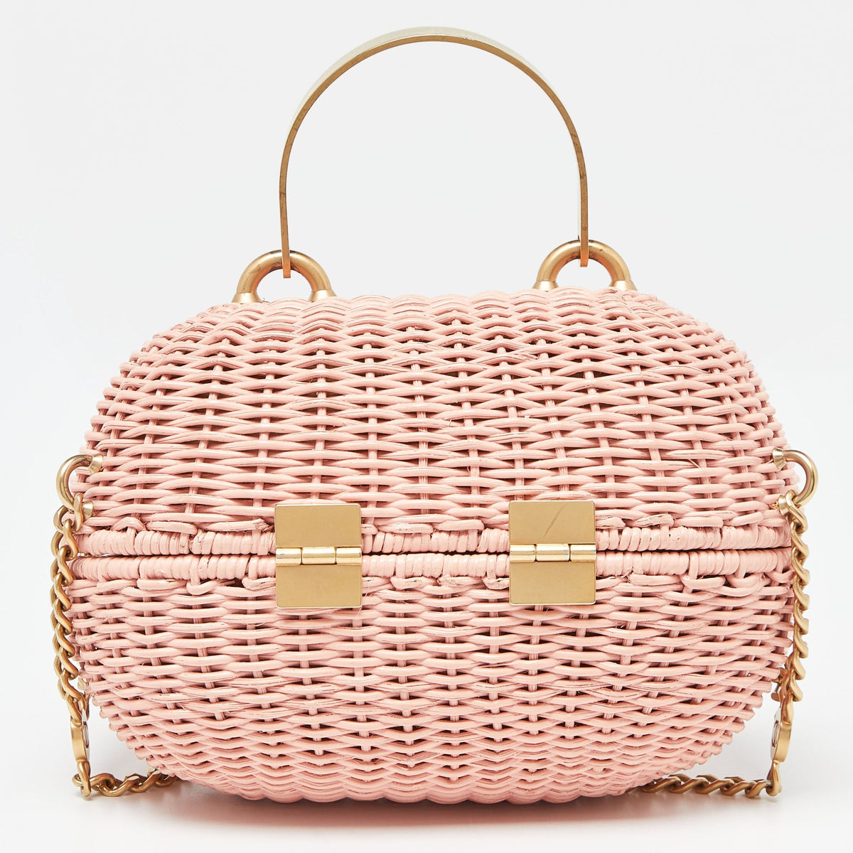 CHANEL Pink Wicker Oval Locket Basket Chain Bag