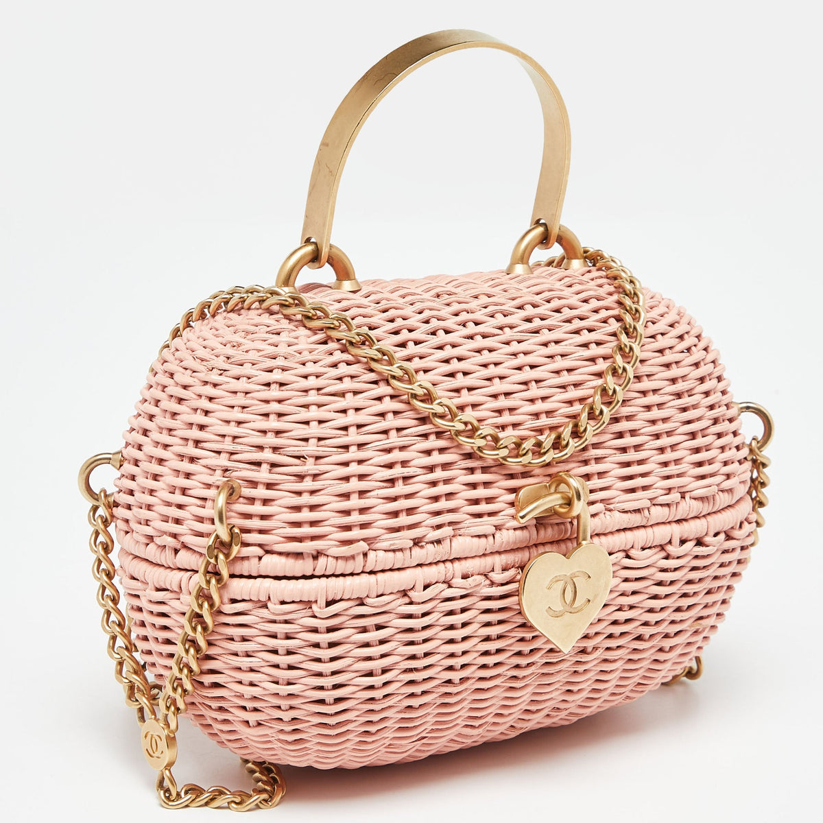 CHANEL Pink Wicker Oval Locket Basket Chain Bag