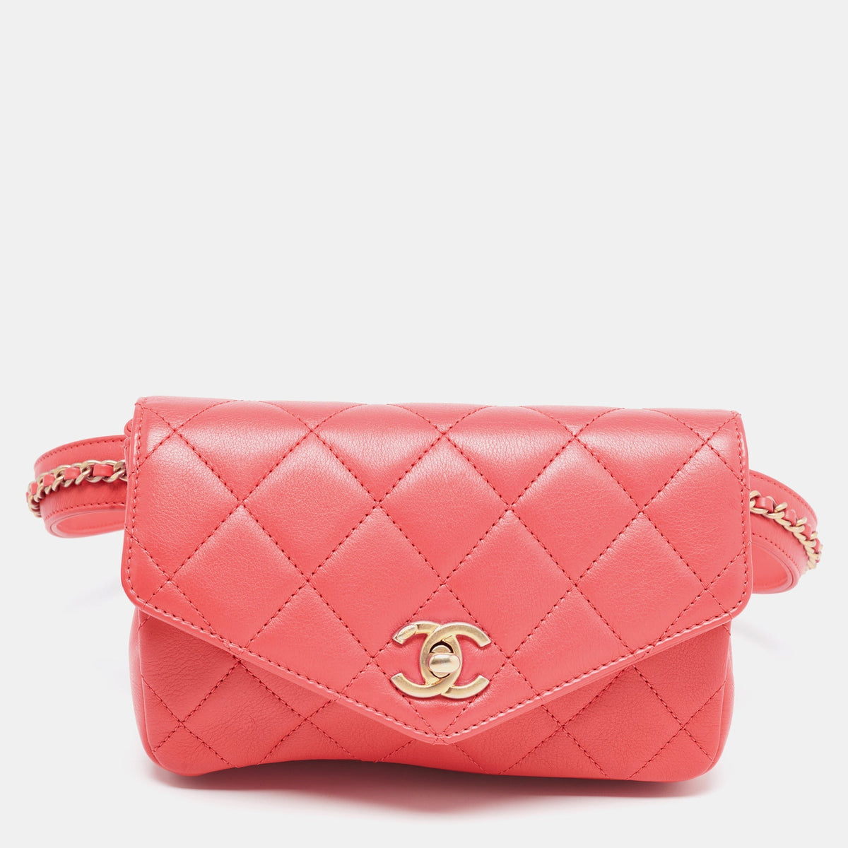 CHANEL Orange Quilted Leather Envelope Flap Waist Bag