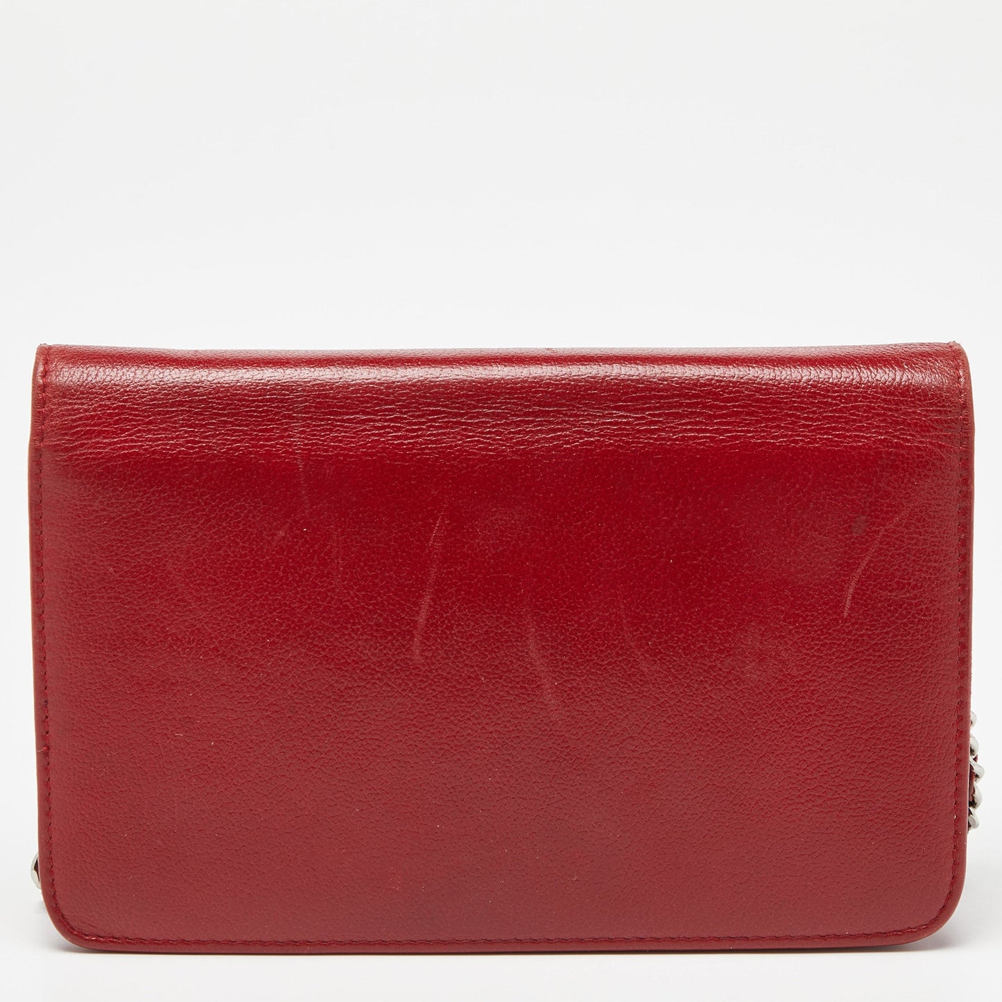 CHANEL Red Leather Camellia Wallet On Chain