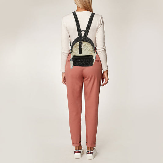 CHANEL Black/Off White Quilted Satin and Tweed Sequins Mini Backpack