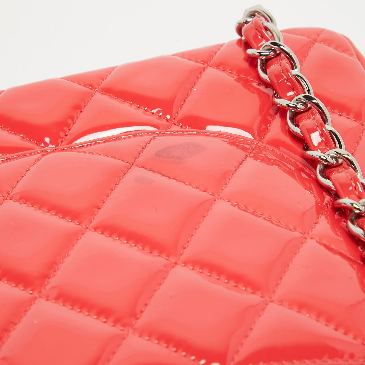 CHANEL Red Quilted Patent Leather Jumbo Classic Double Flap Bag