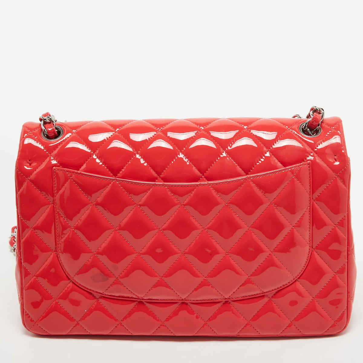 CHANEL Red Quilted Patent Leather Jumbo Classic Double Flap Bag
