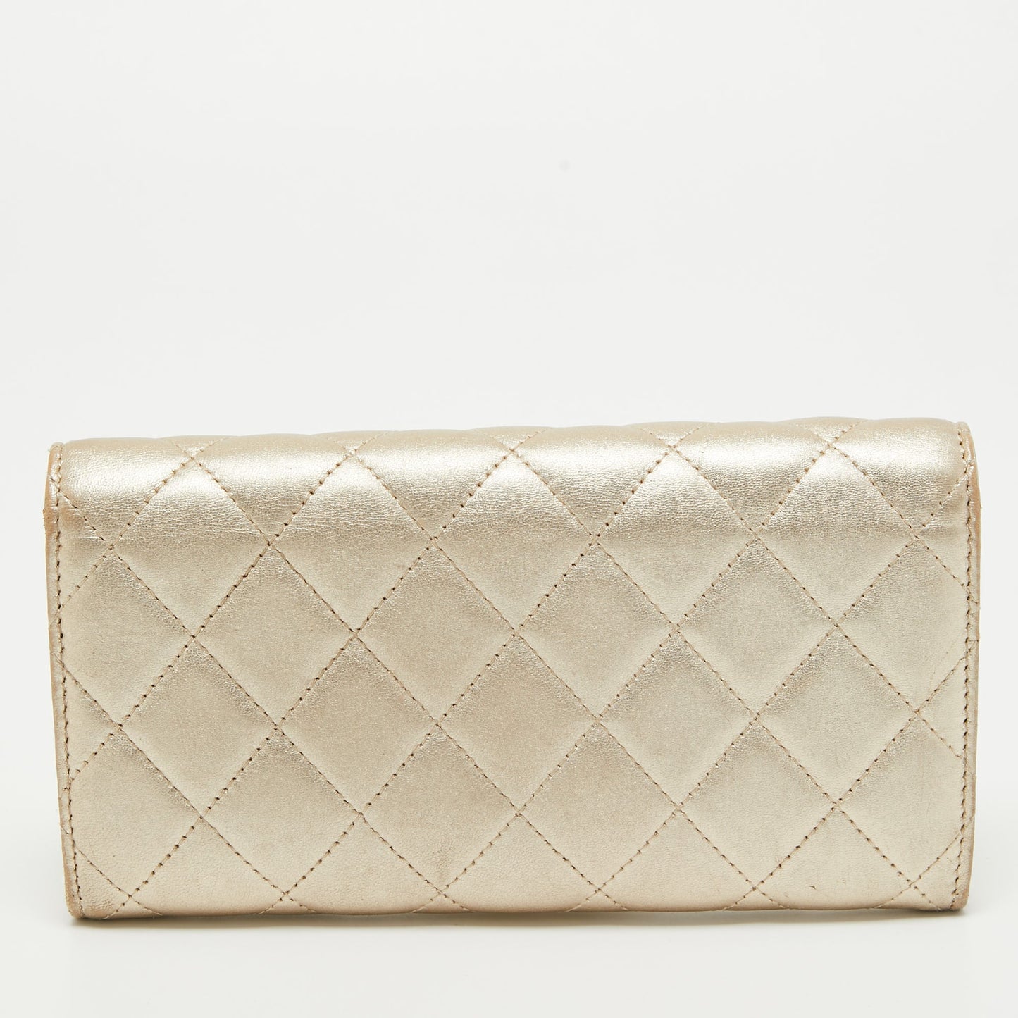 CHANEL Gold Quilted Leather Classic Long Wallet