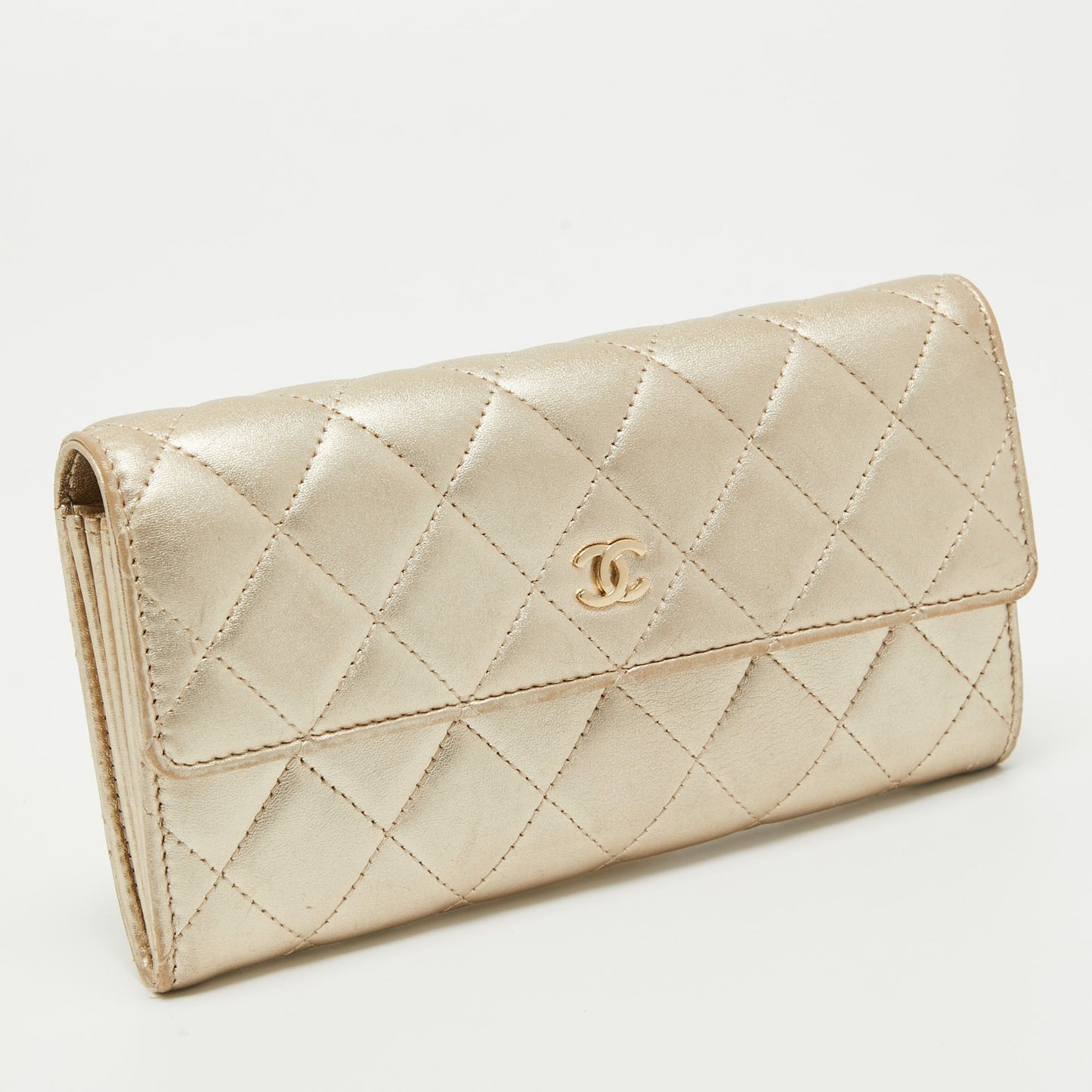 CHANEL Gold Quilted Leather Classic Long Wallet