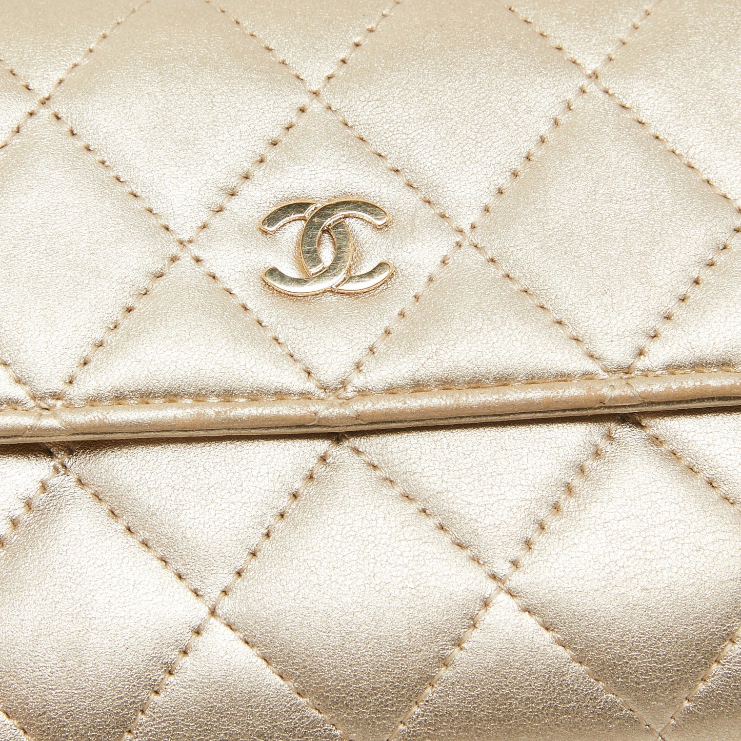 CHANEL Gold Quilted Leather Classic Long Wallet