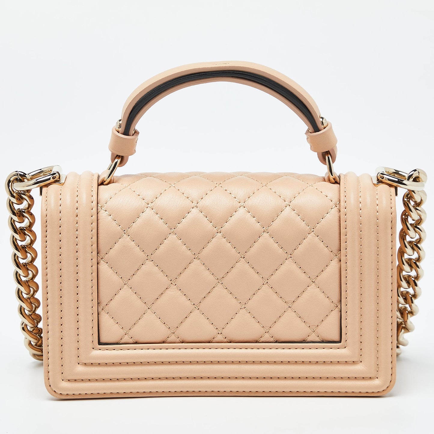 CHANEL Beige Quilted Leather Small Boy Top Handle Bag