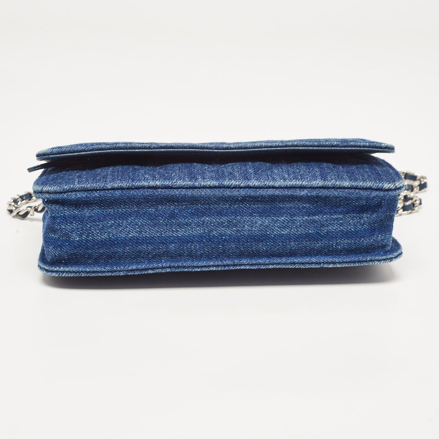 CHANEL Blue Quilted Denim Classic Wallet On Chain