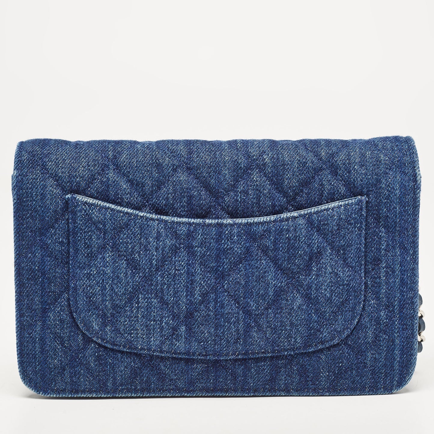 CHANEL Blue Quilted Denim Classic Wallet On Chain