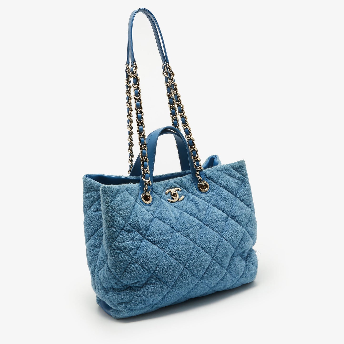 CHANEL Light Blue Quilted Terry Cloth Coco Beach Shopper Tote