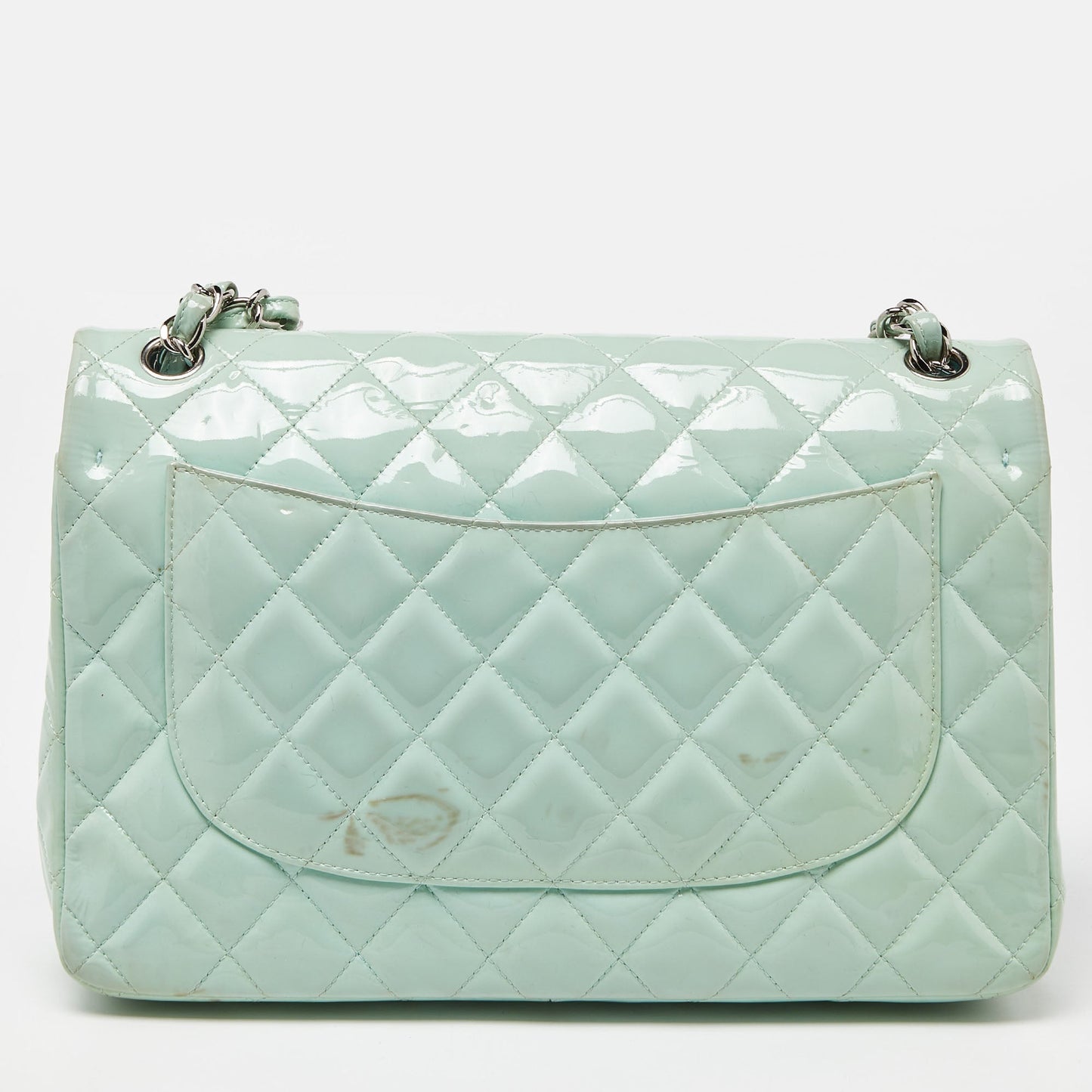 CHANEL Green Quilted Patent Leather Jumbo Classic Double Flap Bag