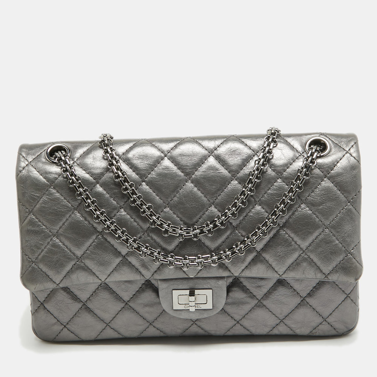 CHANEL Metallic Grey Quilted Leather 226 Reissue 2.55 Flap Bag