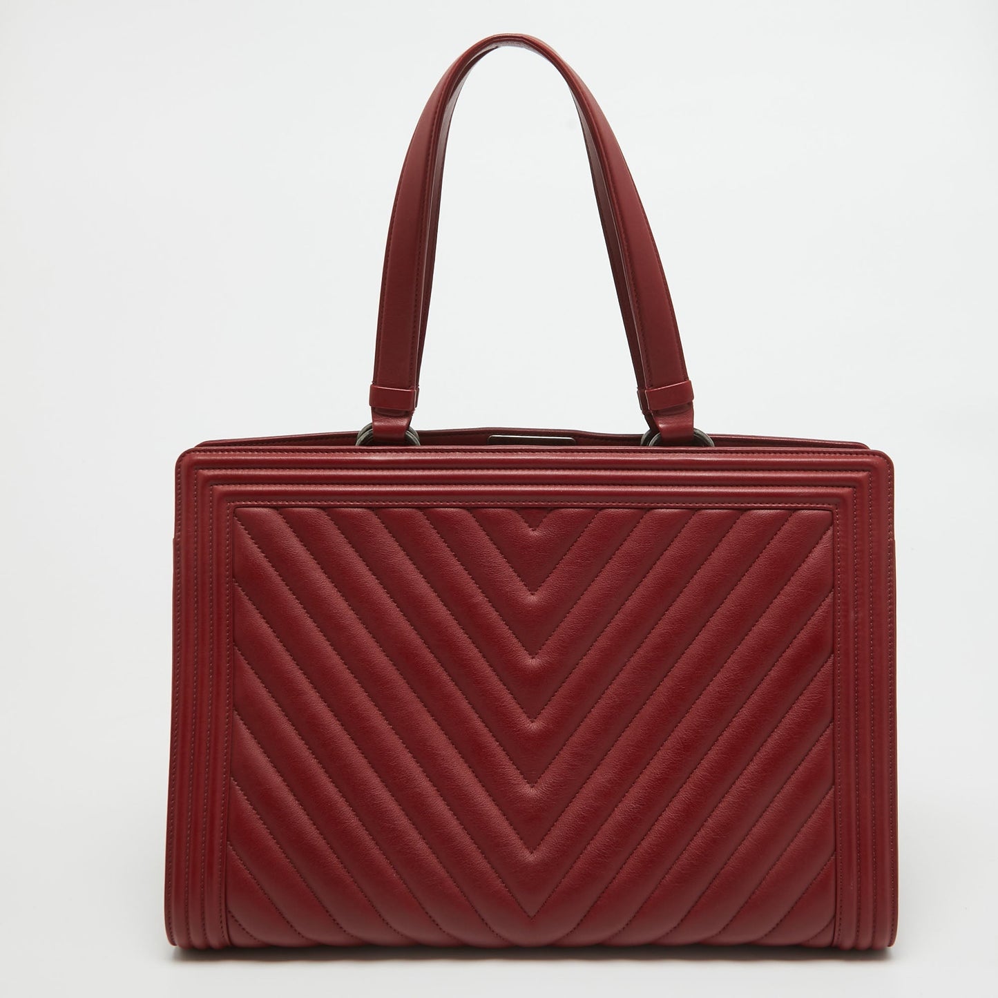 CHANEL Red Chevron Quilted Leather Large Boy Shopper Tote