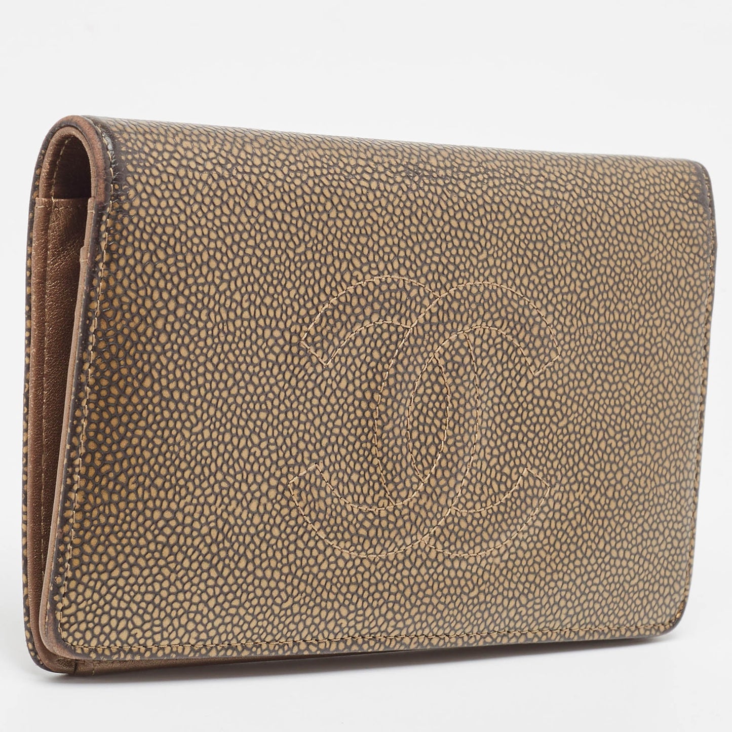 CHANEL Gold Leather Timeless CC L Yen Wallet