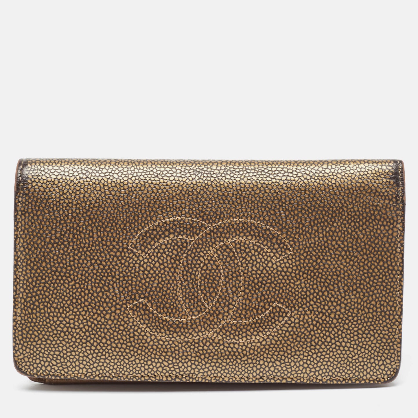 CHANEL Gold Leather Timeless CC L Yen Wallet