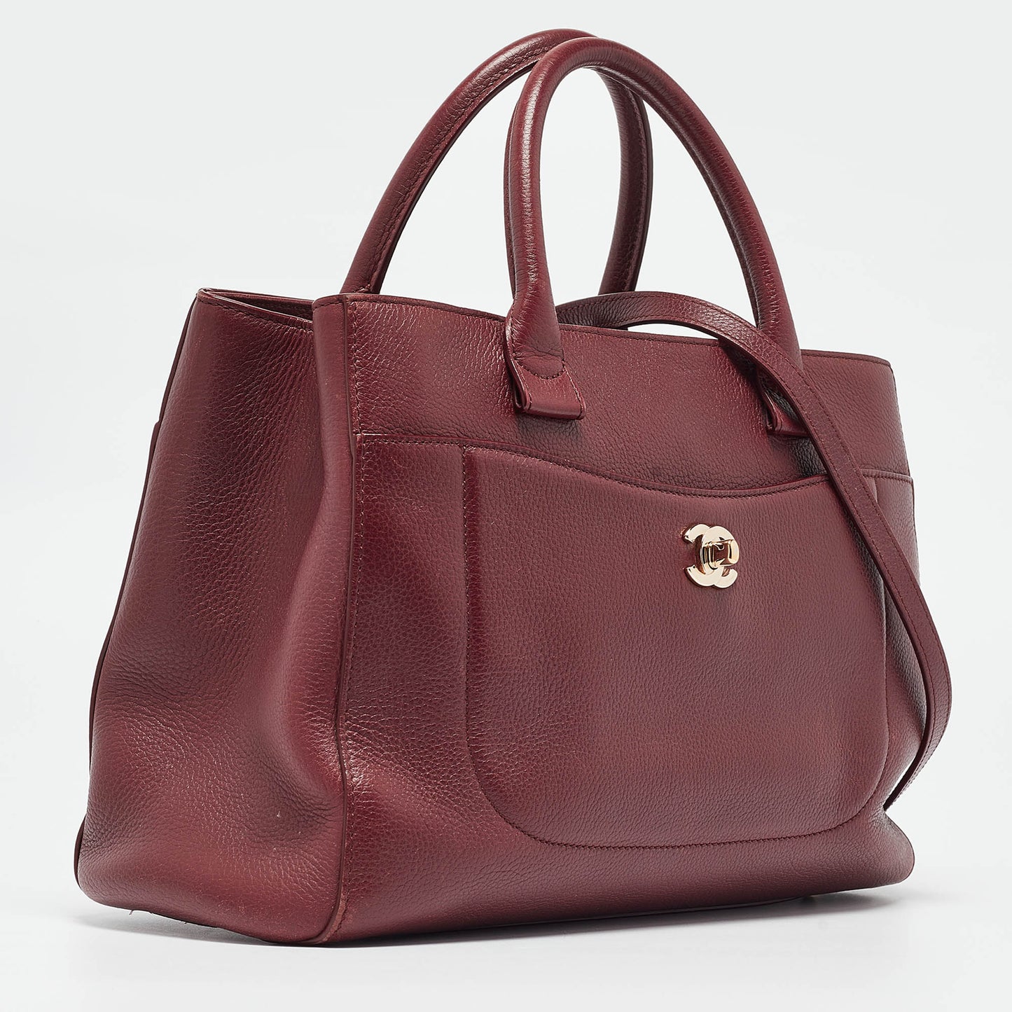 CHANEL Burgundy Leather Small Neo Executive Shopper Tote