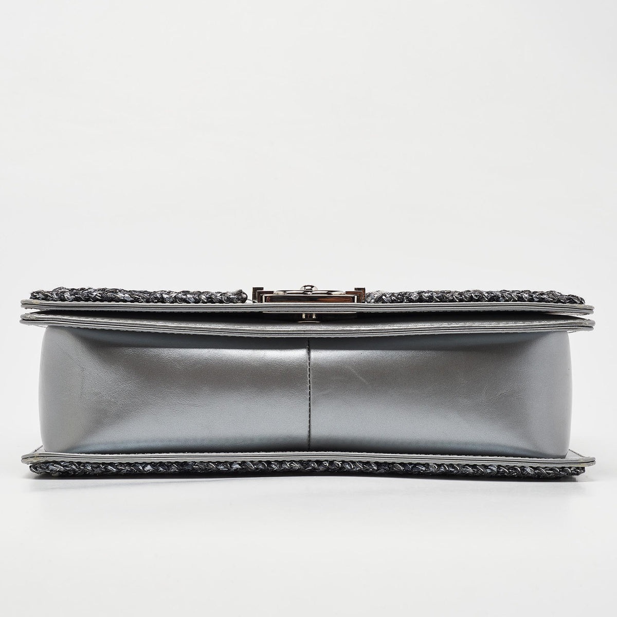 CHANEL Silver Quilted Leather New Medium Boy Flap Bag