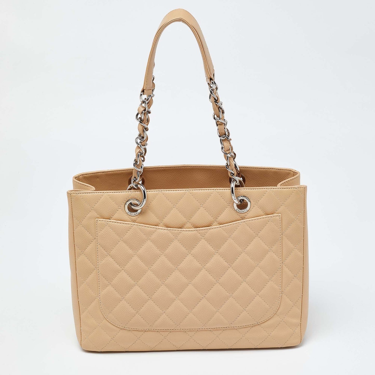 CHANEL Beige Quilted Caviar Leather Grand Shopper Tote