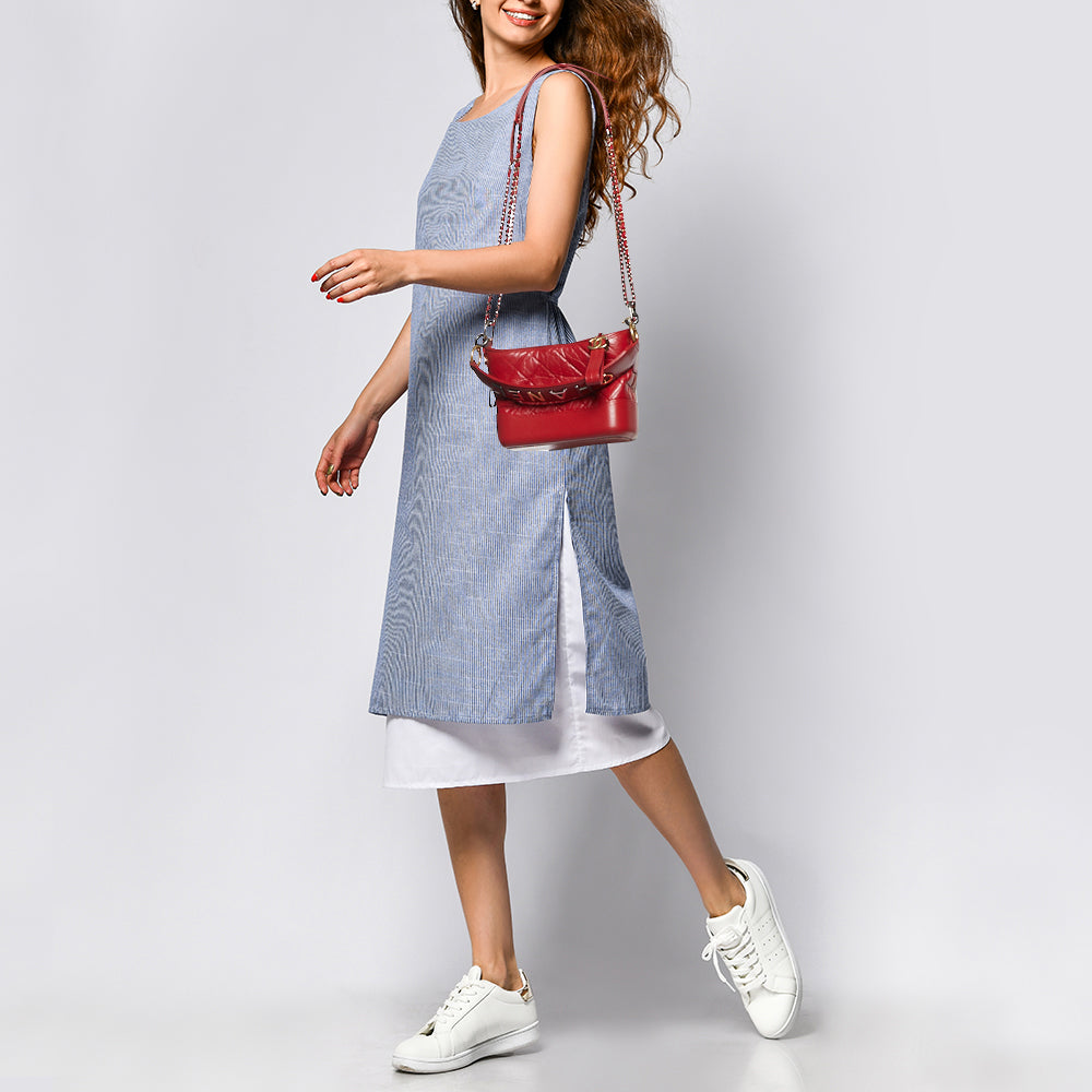 CHANEL Red Quilted Aged Leather Small Gabrielle Hobo