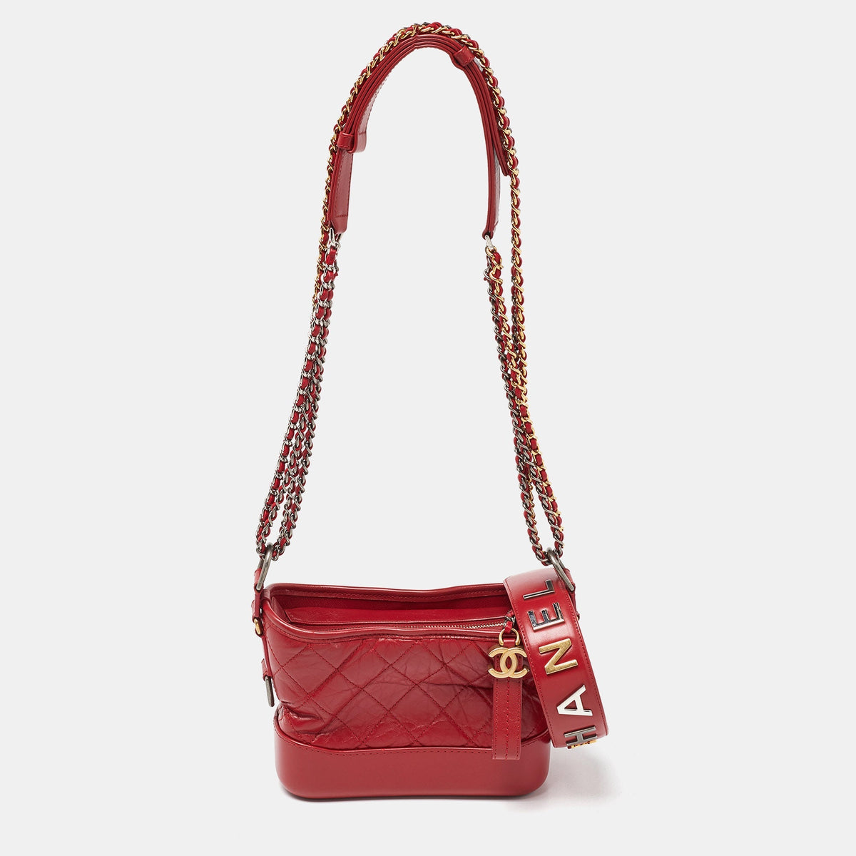CHANEL Red Quilted Aged Leather Small Gabrielle Hobo