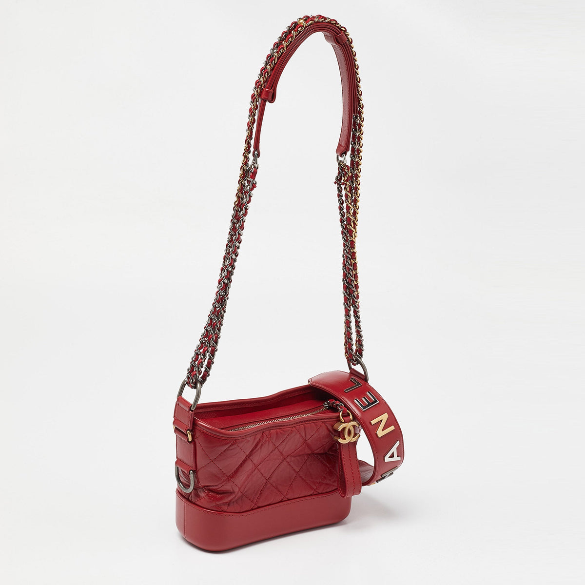 CHANEL Red Quilted Aged Leather Small Gabrielle Hobo