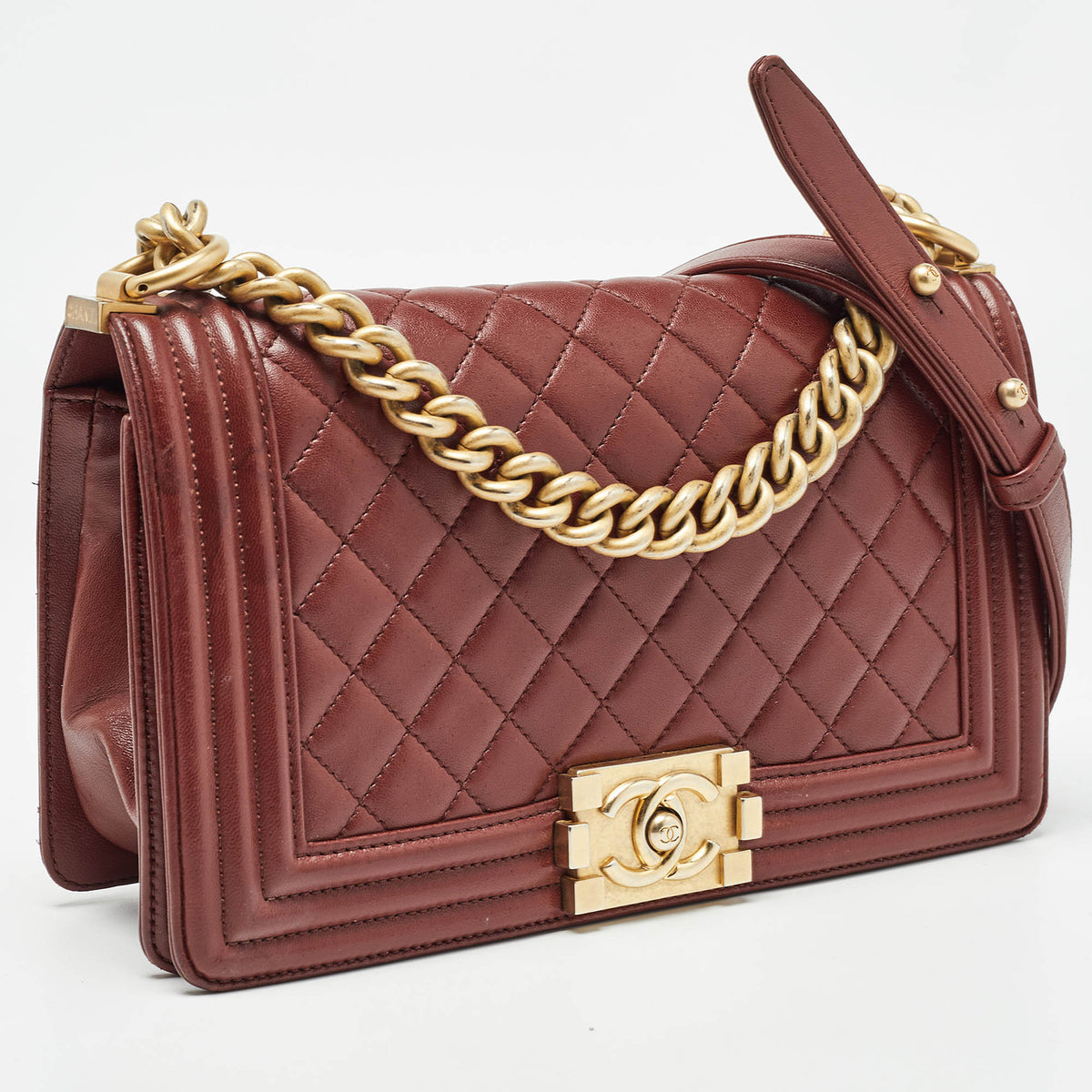 CHANEL Red Quilted Leather Medium Boy Flap Bag