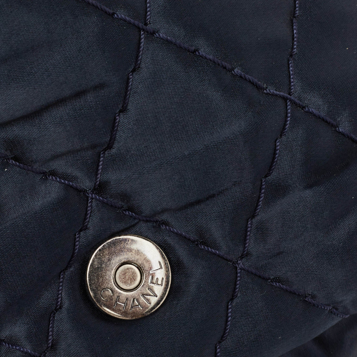 CHANEL Navy Blue Quilted Satin Medium Classic Single Flap Bag