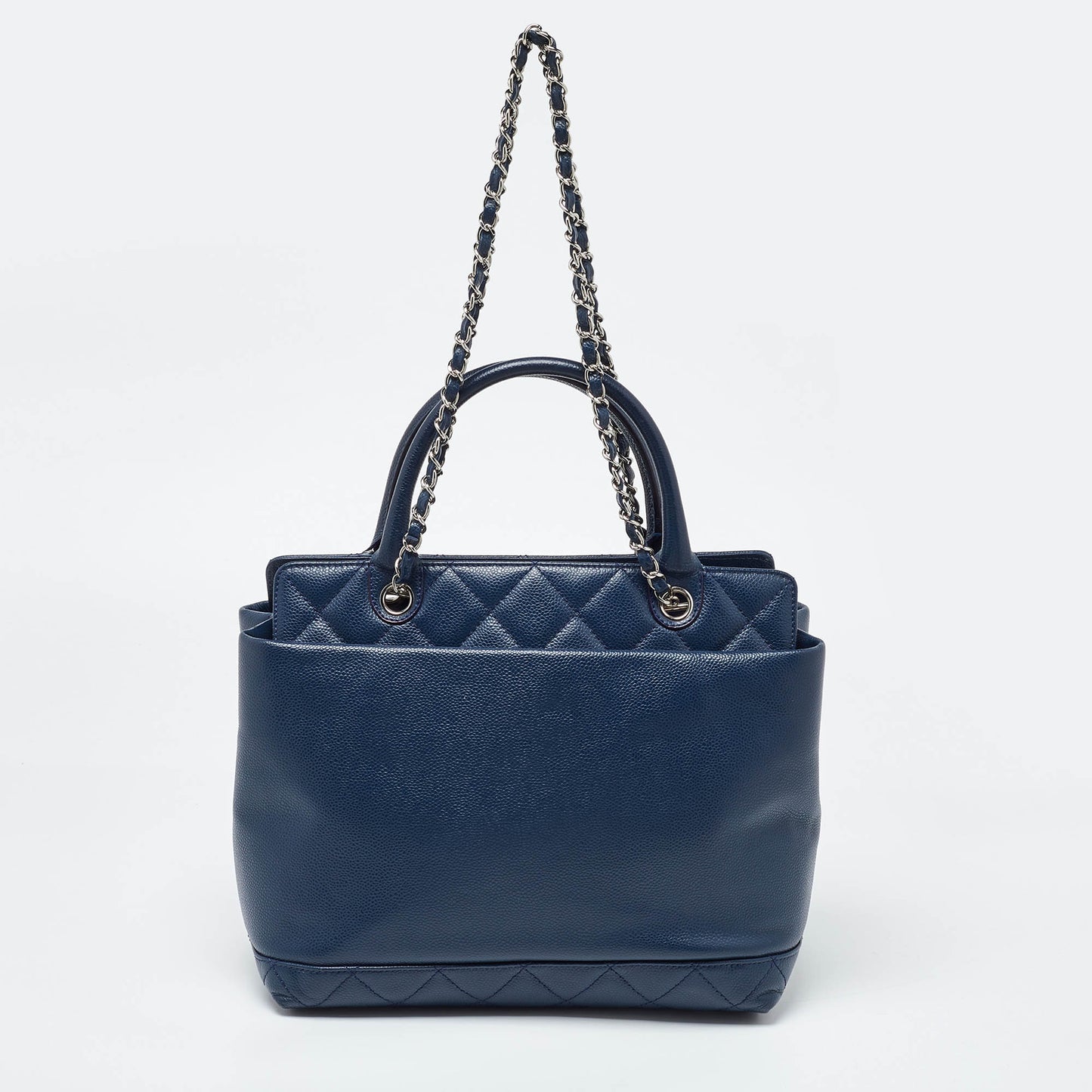 CHANEL Blue Caviar Quilted Leather CC Soft Chain Tote