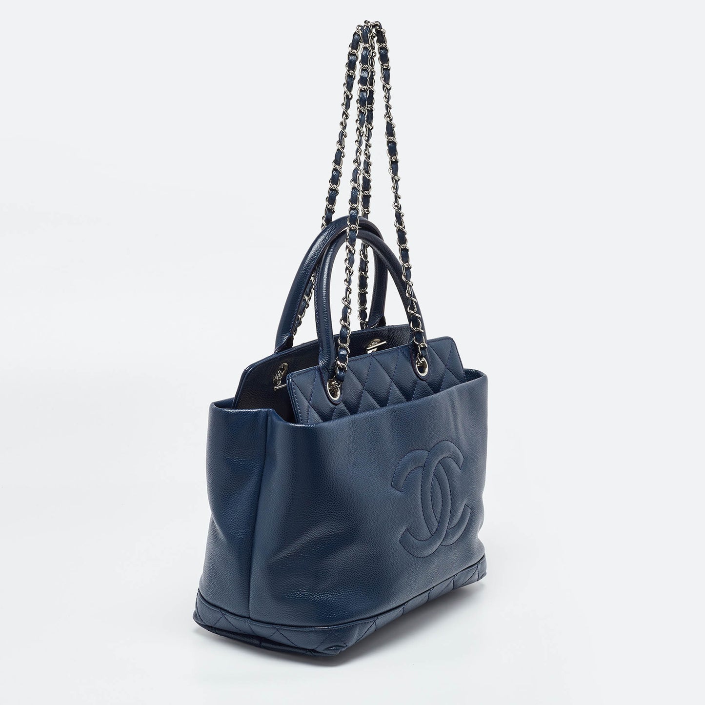 CHANEL Blue Caviar Quilted Leather CC Soft Chain Tote