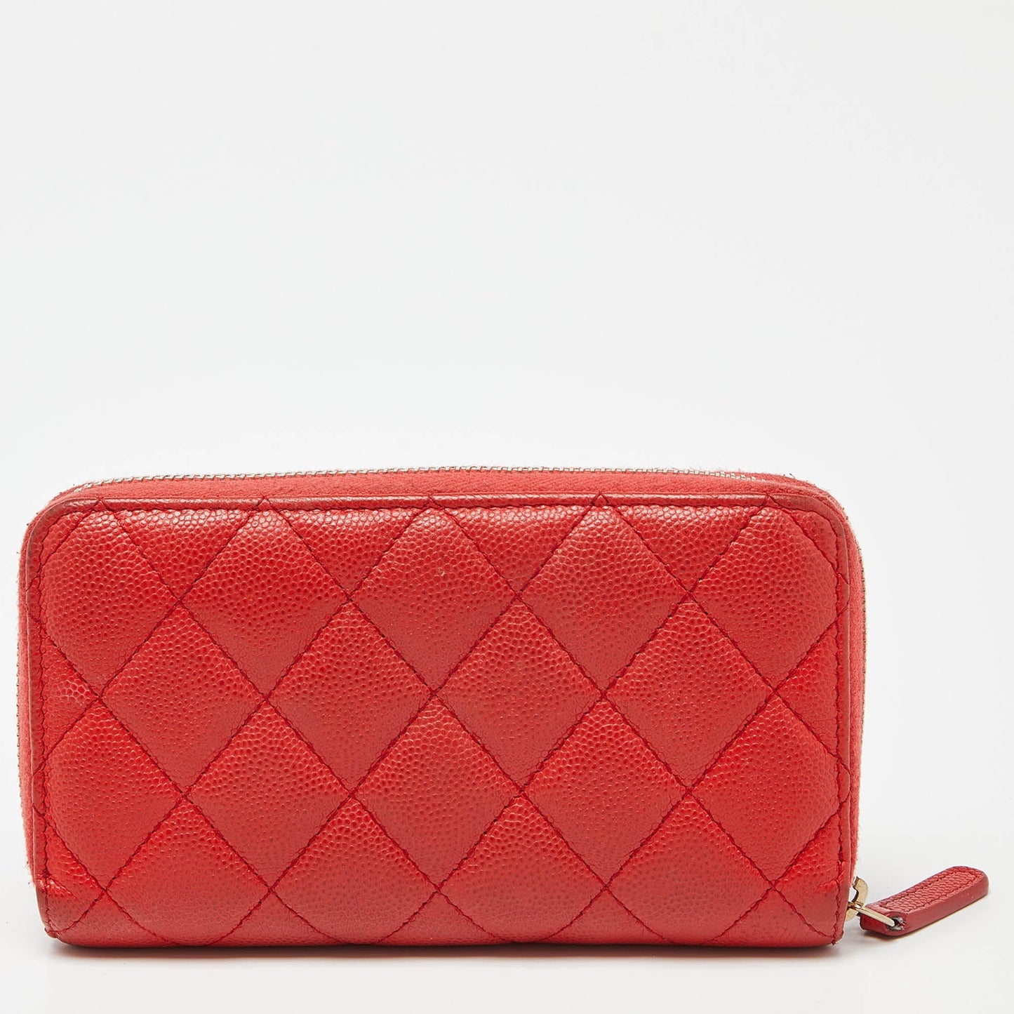 CHANEL Orange Quilted Caviar Leather Zip Around Wallet