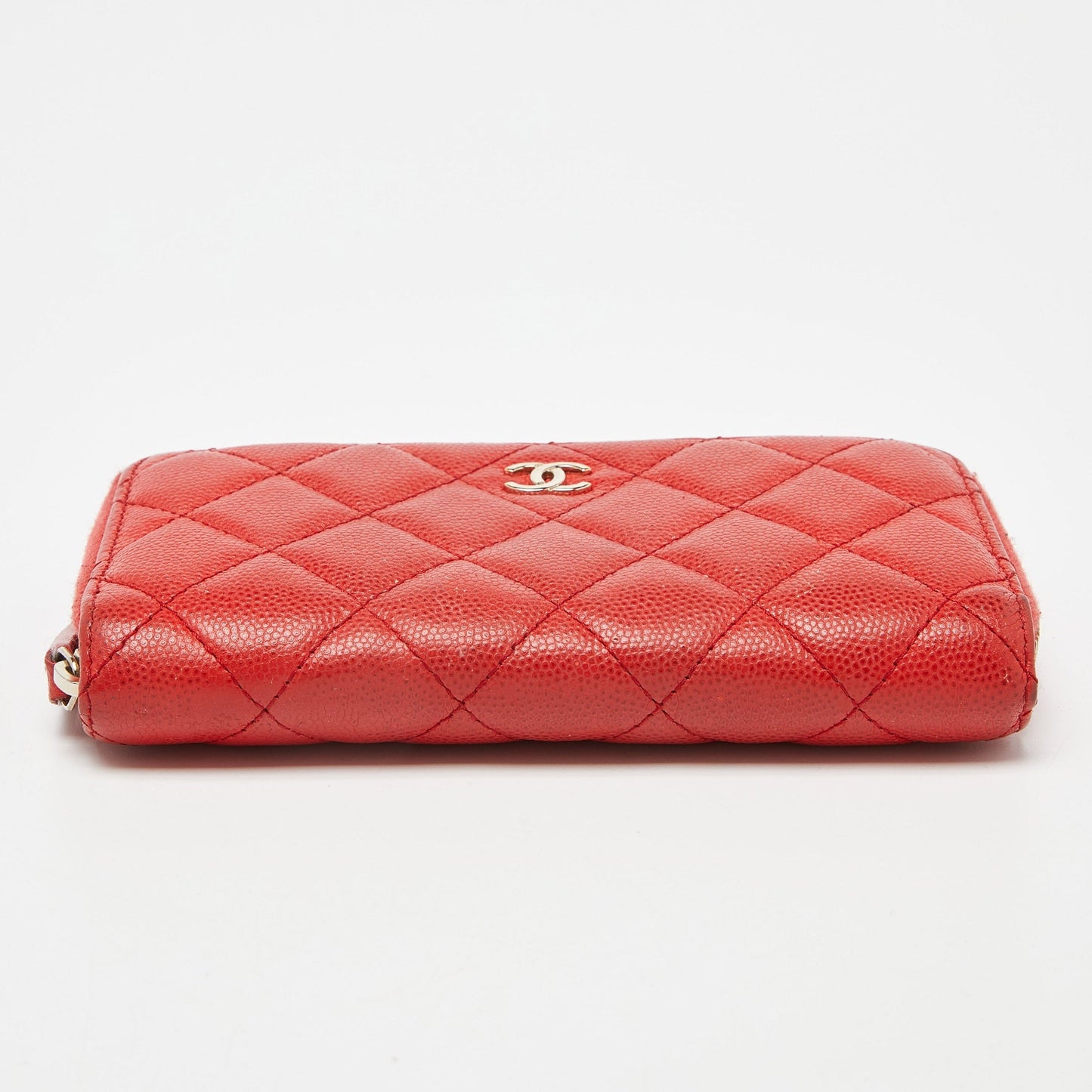 CHANEL Orange Quilted Caviar Leather Zip Around Wallet