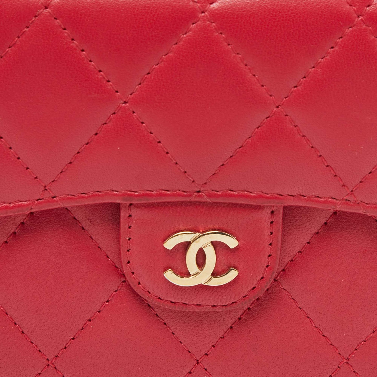 CHANEL Red Quilted Leather Trifold CC Wallet
