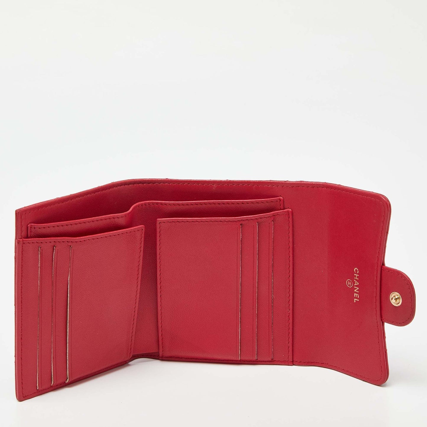 CHANEL Red Quilted Leather Trifold CC Wallet