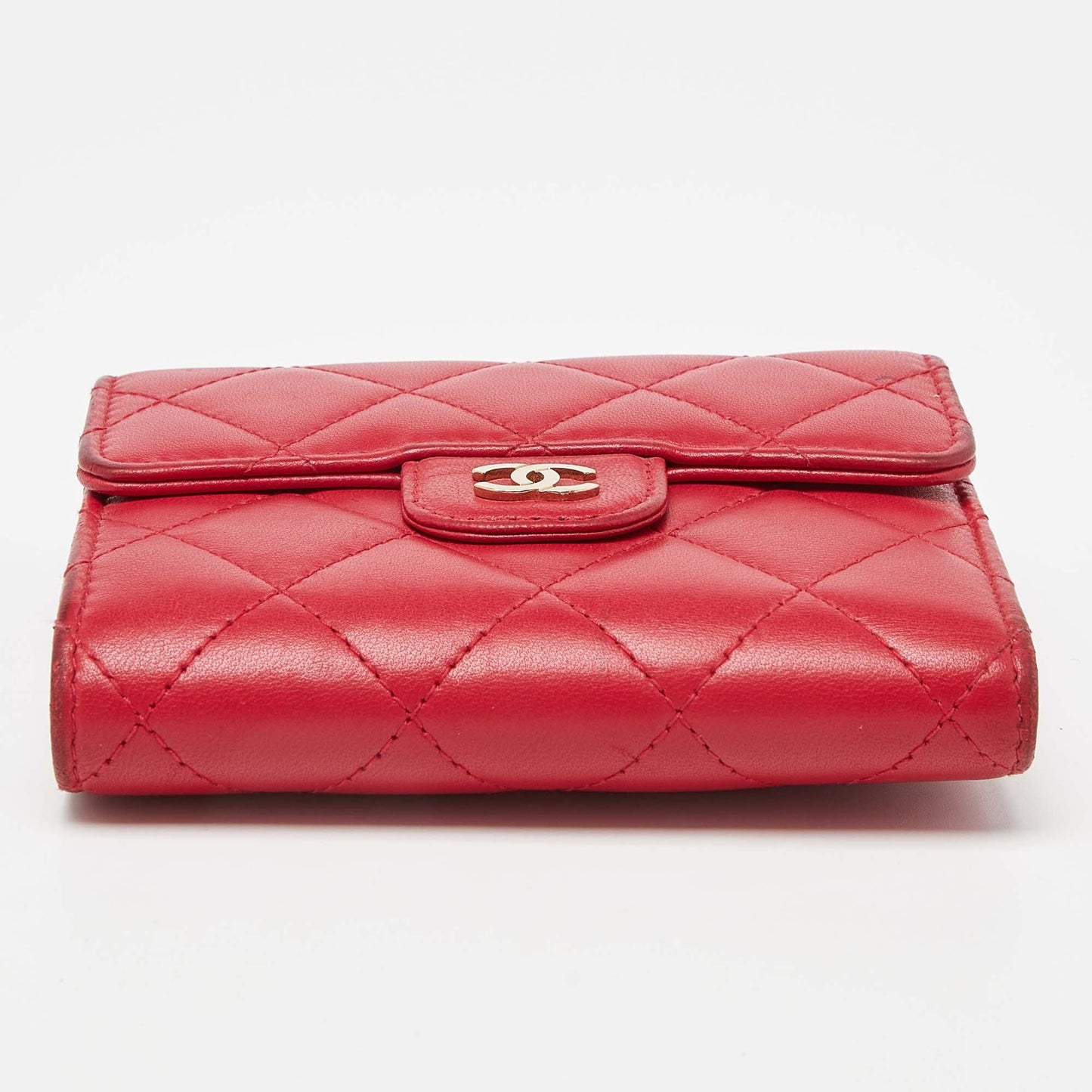 CHANEL Red Quilted Leather Trifold CC Wallet